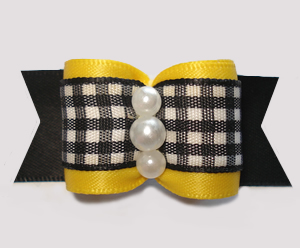 #A7490 - 7/8" Dog Bow - Bumblebee Yellow, Black/White Gingham