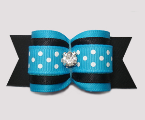 #A7493 - 7/8" Dog Bow - Bold Blue/Black w/Dots, Rhinestone