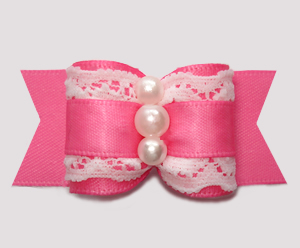 #A7495 - 7/8" Dog Bow - Gorgeous Victorian, Lace/Pink Satin