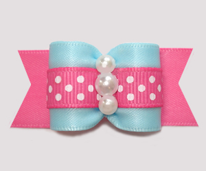 #A7498 - 7/8" Dog Bow - Sweet Cotton Candy Blue & Pink