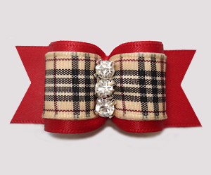 #A7503 - 7/8" Dog Bow- Gorgeous Classic Designer Plaid on Red