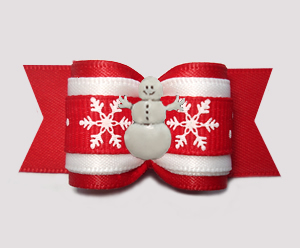 #A7520 - 7/8" Dog Bow - Let It Snow, Winter Red/White w/Snowman
