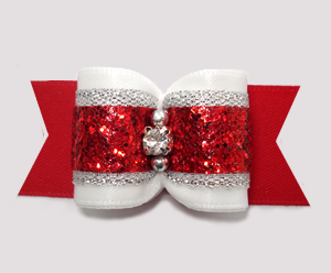 #A7525 - 7/8" Dog Bow - Stunning Red/White w/Silver & Glitter