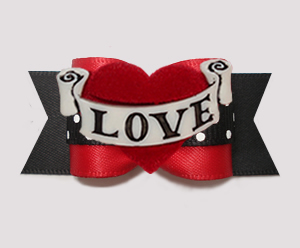 #A7532- 7/8" Dog Bow- Sweetheart Red/Black w/Heart & LOVE Banner