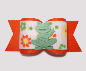 #A7541 - 7/8" Dog Bow - Pretty Flower Garden, Orange, Happy Frog