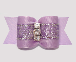 #A7545 - 7/8" Dog Bow - Lavender Shimmer, Triple Rhinestones