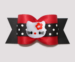#A7559 - 7/8" Dog Bow - Hello Little Kitty with Dots, Red/Black