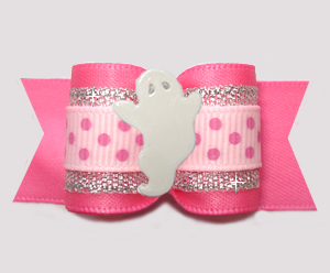 #A7577 - 7/8" Dog Bow - BOO-tiful Pink/Silver with Ghost
