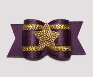 #A7596 - 7/8" Dog Bow - Gorgeous Amethyst Satin w/Gold, Star