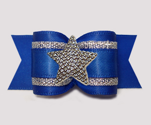 #A7599 - 7/8" Dog Bow - Regal Blue Satin w/Silver, Star
