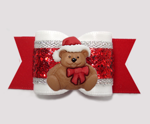 #A7608 - 7/8" Dog Bow - Gorgeous Christmas Teddy, Red Sparkle