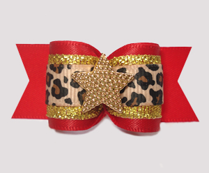 #A7618 - 7/8" Dog Bow - Little Wild Star, Leopard/Red/Gold
