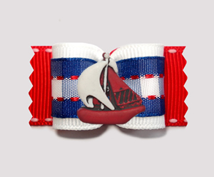 #A7624 - 7/8" Dog Bow - Ahoy! Nautical Plaid with Red Sailboat