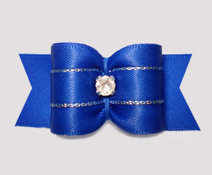 #A7634 - 7/8" Dog Bow - Regal Blue Satin w/Silver, Rhinestone