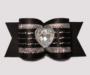 #A7642 - 7/8" Dog Bow - Gorgeous Classic Black Sparkle, Heart