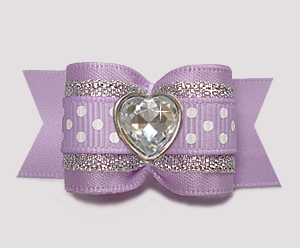 #A7644 - 7/8" Dog Bow - Lavender/Silver w/Sparkle & Dots, Heart