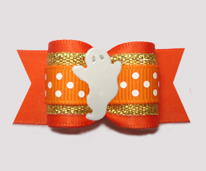 #A7650 - 7/8" Dog Bow - Autumn Orange/Gold Sparkle with Ghost