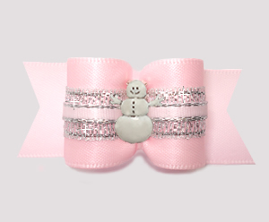 #A7651 - 7/8 Dog Bow - Winter Sparkle, Princess Pink w/Snowgirl