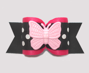#A7656 - 7/8" Dog Bow- All A-Flutter, Hot Pink/Black w/Butterfly