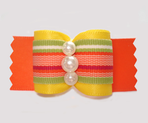 #A7657 - 7/8" Dog Bow - Fun Citrus Stripes, Orange/Green/Yellow