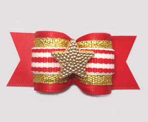 #A7659 - 7/8" Dog Bow - Classic Red/Gold w/Stripes, Gold Star