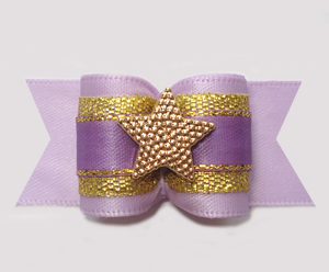 #A7661 - 7/8" Dog Bow - Gorgeous Lavender/Gold, Gold Star - Click Image to Close