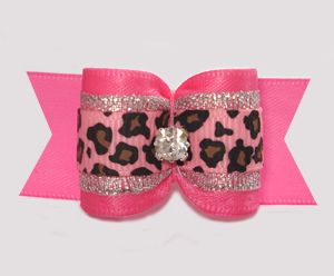 #A7662 - 7/8" Dog Bow - Gorgeous Pink/Silver/Leopard w/Sparkle - Click Image to Close