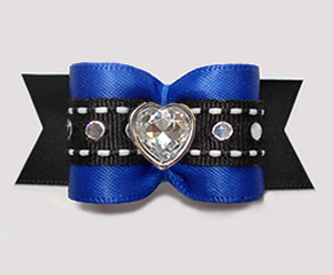 #A7663 - 7/8" Dog Bow- Beautiful Blue/Black with Sequins, Heart