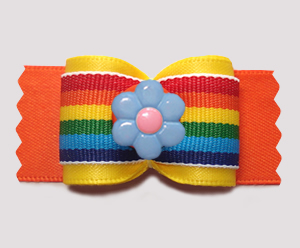 #A7667 - 7/8" Dog Bow - Bright Rainbow Stripes, Cute Flower