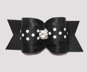 #A7670 - 7/8" Dog Bow - Classic Black w/White Dots, Rhinestone