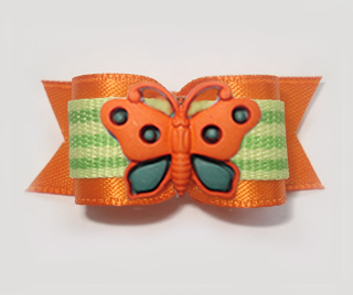 #1561B - 5/8" Dog Bow - Orange w/Lime Green Stripe, Butterfly
