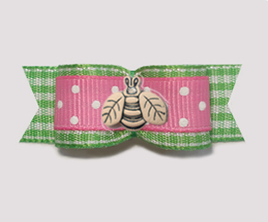 #1845B - 5/8" Dog Bow - Spring Picnic, Pink/White & Green, Bee