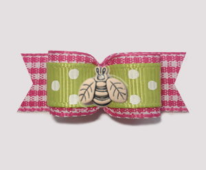 #1847B - 5/8" Dog Bow - Spring Picnic, Green/White & Pink, Bee