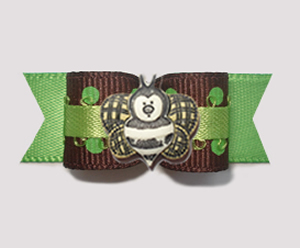 #1944B - 5/8" Dog Bow - Chocolate & Lime, Brown, Cute Bee