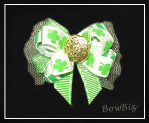 #BTQ005 - Boutique Dog Bow - Lucky Shamrocks with Gold
