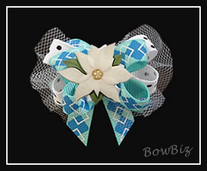 #BTQ200 - Boutique Dog Bow - Winter Blue Argyle, Poinsettia