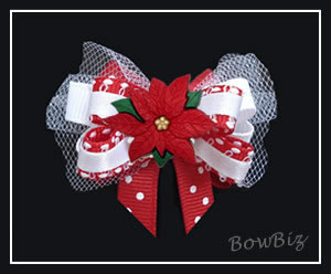 #BTQ210 - Boutique Dog Bow - Classic Holiday Red Poinsettia