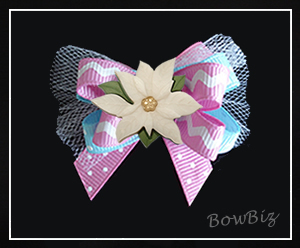 #BTQ220 - Boutique Dog Bow - Princess Pink/Blue w/Poinsettia