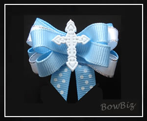 #BTQ410 - Boutique Dog Bow - White Cross, Lovely Blue
