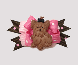 #BTQM007- Mini Boutique Dog Bow Yorkie Love, Pink & Chocolate
