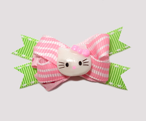 #BTQM152 - Mini Boutique Dog Bow Hello Little Kitty on Green