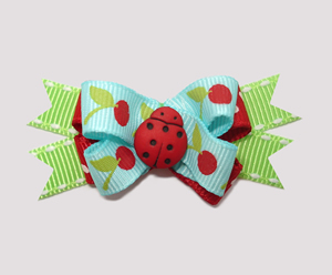 #BTQM340 - Mini Boutique Bow Little Cherries, Ladybug on Blue