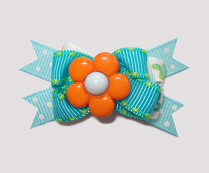#BTQM380 - Mini Boutique Dog Bow Flower Power, Orange/Blue
