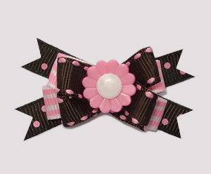 #BTQM560 - Mini Boutique Dog Bow Flower Power, Chocolate/Pink
