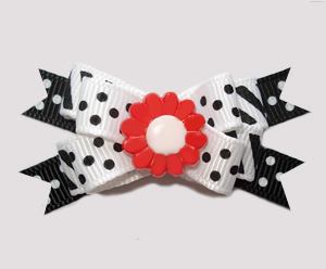 #BTQM680 - Mini Boutique Bow Classic Black/White, Red Flower