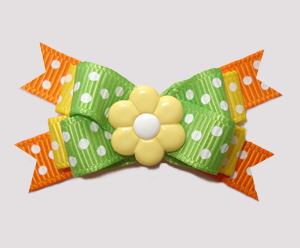 #BTQM854 - Mini Boutique Bow Daisy Dots, Green/Yellow/Orange