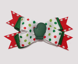 #BTQM885 - Mini Boutique Dog Bow Festive Dots, Green Mitten