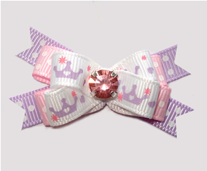 #BTQM888 - Mini Boutique Bow Princess Crowns, Pink Rhinestone