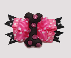 #BTQM890- Mini Boutique Bow Bling It On, Pink Rhinestone Bone