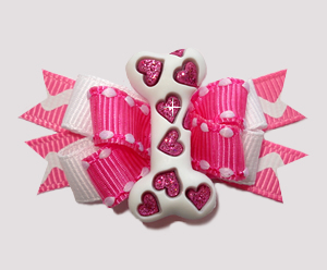 #BTQM891 Mini Boutique Bow Pink Rhinestone Bling Hearts Bone